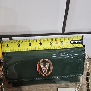 Valentino Orlandi Emerald Patent Mini Crossbody with Gold V-Emblem